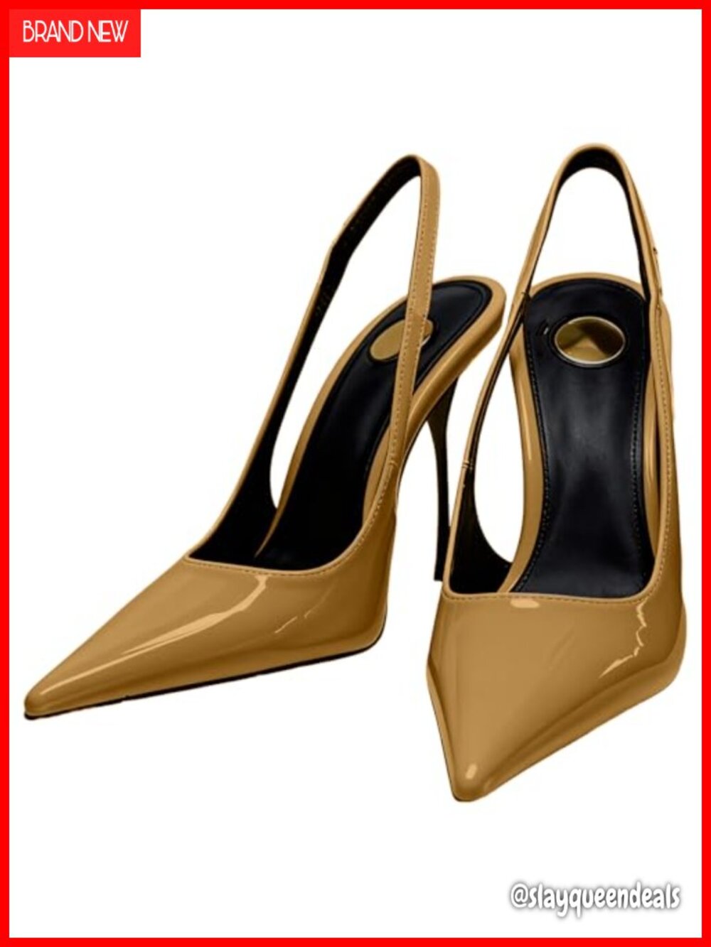 Pointed Toe Slingback Stiletto Pumps Patent Leather Dress Heels